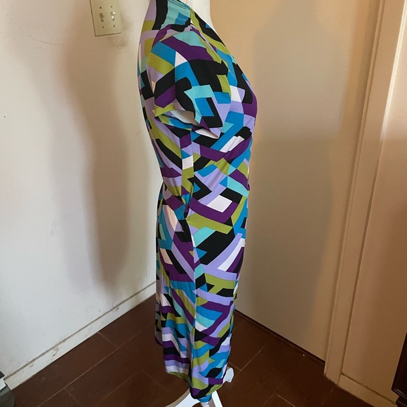 Emma & Michele Wrap Dress purple Green geometric print short sleeves size large - Picture 8 of 15